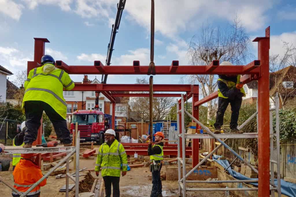 Denbigh Gardens steel beams erected