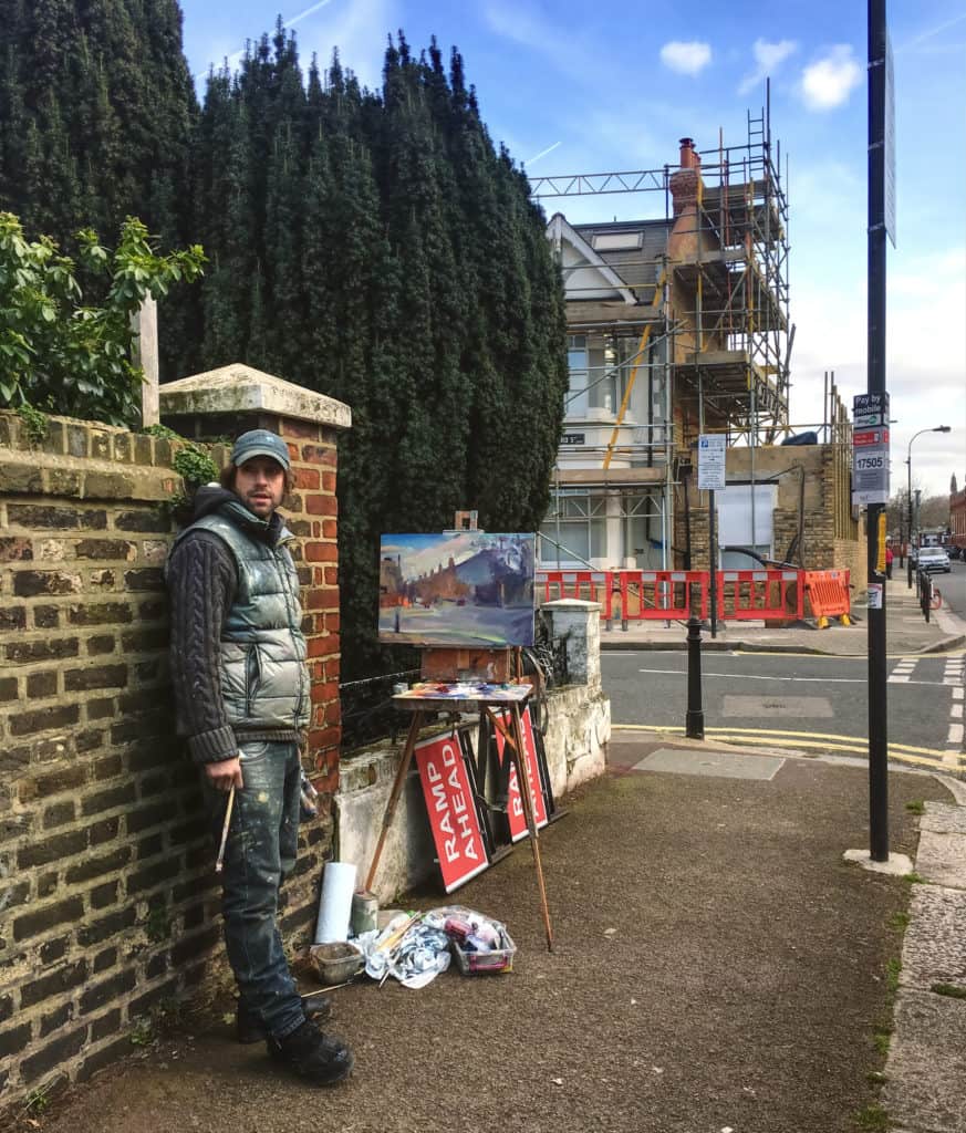 Artist painting our Fulham renovation and extension