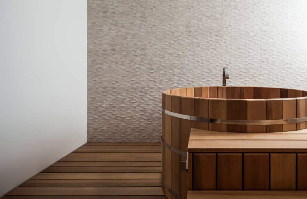 Traditional Japanese bath tub in London mansion